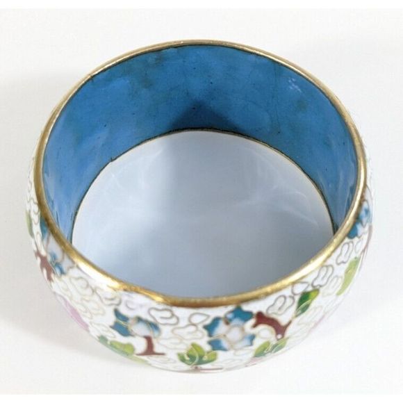 Large Wide Vintage Cloisonne Enamel Bangle Bracelet - Flowers Leaves Clouds - Picture 12 of 16